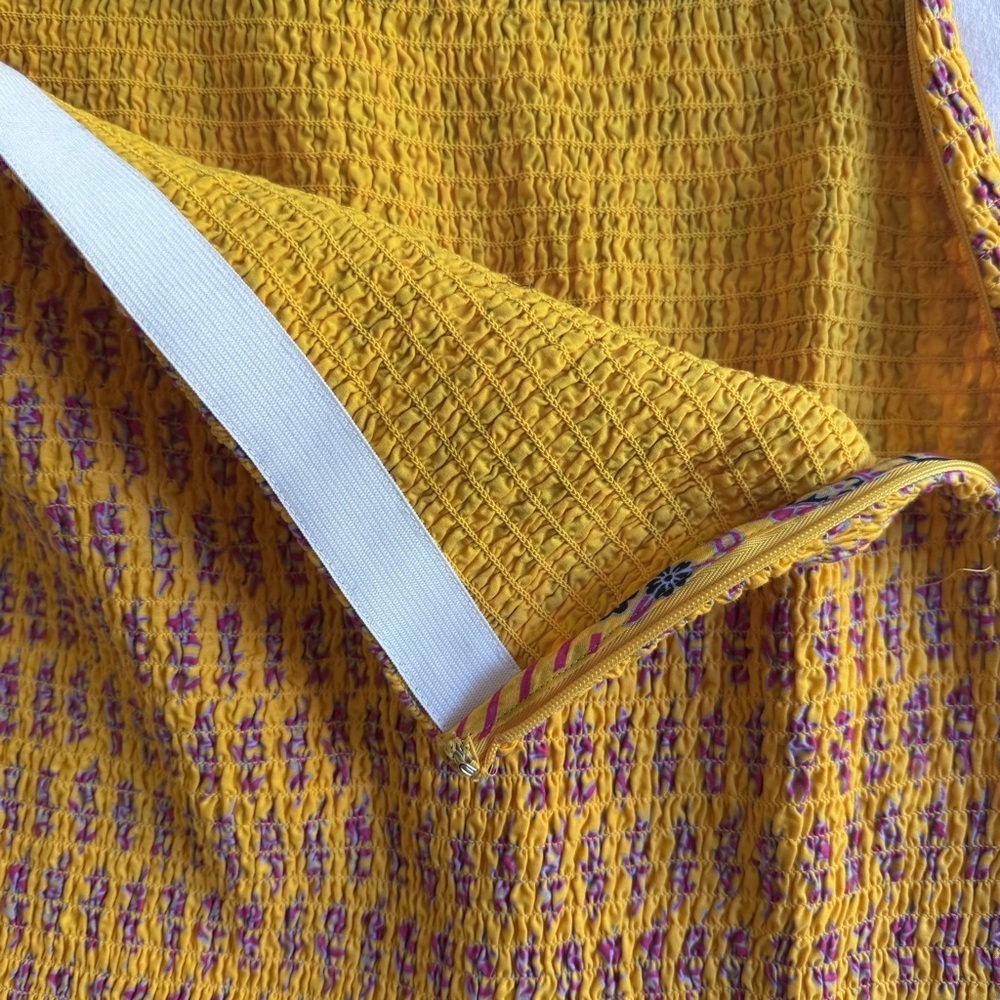 J.CREW Smocked Sunny Yellow Block Print Bodycon Midi Skirt S - Picture 6 of 7